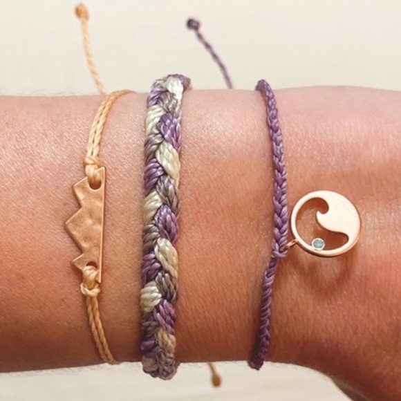 Pura Vida Bracelet Bundle Combo Set of 3. Wave & Sierra Mountain Charm Rose Gold - Picture 1 of 12